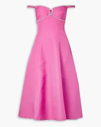 Self-Portrait Off-the-shoulder crystal-embellished brocade midi dress - Pink Pink