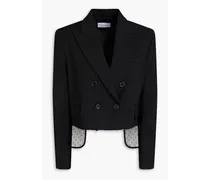 Double-breasted point d'esprit-trimmed twill blazer - Black
