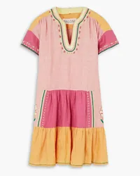 Saloni Ashley tiered embroidered linen mini dress - Pink Pink