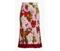 Floral-print crepe de chine midi skirt - Pink