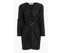 Baomi ruched belted wool-twill mini dress - Black