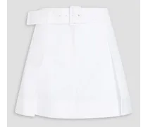 Belted cotton-blend poplin shorts - White