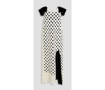Cold-shoulder appliquéd wool-lend maxi dress - White