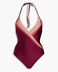 Zimmermann Striped halterneck swimsuit - Burgundy Burgundy