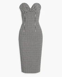 Balmain Strapless textured gingham cotton-blend midi dress - Black Black