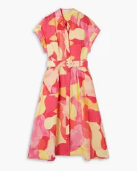 Rebecca Vallance Toretta belted printed linen-blend midi shirt dress - Orange Orange