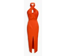 RASARIO Pleated satin halterneck midi dress - Orange Orange