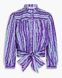 Sandro Tie-detailed printed sail-satin shirt - Purple Purple