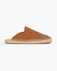 Maison Margiela Embroidered pebbled-leather espadrille mules - Brown Brown