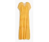 Tiered gathered georgette midi dress - Yellow