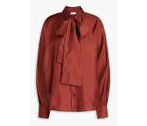 Pussy-bow silk-twill blouse - Red