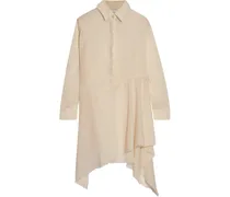 Asymmetric frayed cotton-broadcloth dress - White