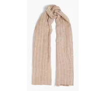 Brunello Cucinelli Striped metallic linen-blend gauze scarf - Brown Brown