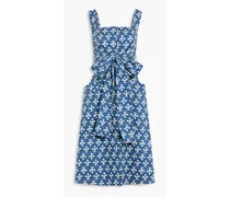Belted printed cotton-blend dress - Blue
