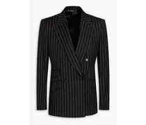 Double-breasted wool and cotton-blend twill blazer - Black