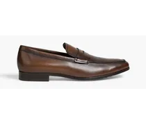 Burnished-leather penny loafers - Brown