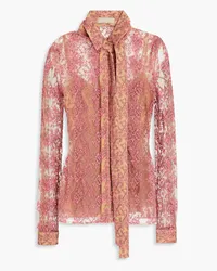 Elie Saab Pussy-bow embroidered tulle blouse - Pink Pink