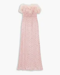 Jenny Packham Feather-trimmed embellished tulle gown - Pink Pink