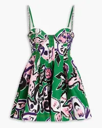 Area Pleated floral-print cotton-twill mini dress - Green Green