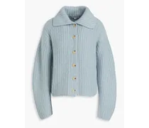 Ribbed wool-blend cardigan - Blue