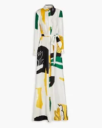 Oscar de la Renta Belted printed silk-twill maxi shirt dress - White White