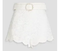 Belted corded lace shorts - White