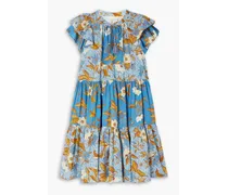 Gail tiered floral-print cotton-blend dress - Blue