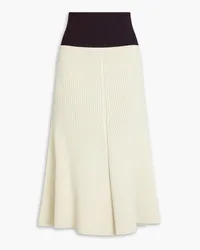 Tory Burch Two-tone ribbed-knit midi skirt - White White