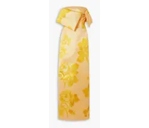 Strapless draped floral-print sateen gown - Yellow
