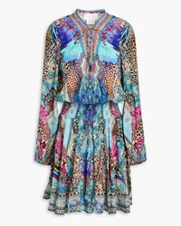 Camilla Crystal-embellished printed silk crepe de chine dress - Blue Blue