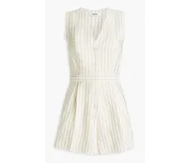 Noelie pleated striped woven playsuit - White