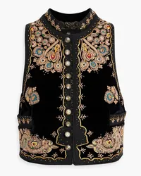 Etro Bead-embellished embroidered cotton-blend velvet vest - Black Black