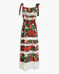 Dolce & Gabbana Lace-paneled floral-print cotton-blend poplin jumpsuit - Red Red