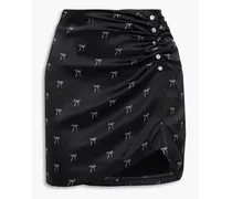 Aliah crystal-embellished printed stretch-silk mini skirt - Black
