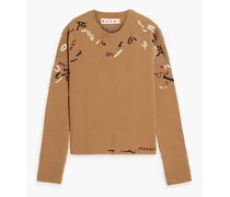 Embroidered wool sweater - Brown