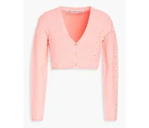 Cropped crystal-embellished stretch-jersey cardigan - Pink