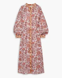 Hannah Luciana belted floral-print cotton-voile midi dress - Pink Pink