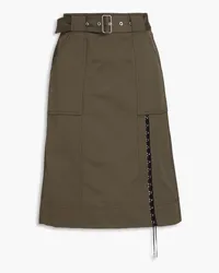 3.1 phillip lim Belted lace-up cotton-gabardine skirt - Green Green