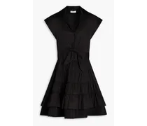 Tiered cotton-twill mini dress - Black