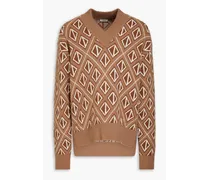 Jacquard wool and cashmere-blend sweater - Brown