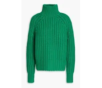 Ribbed wool and cashmere-blend turtleneck top - Green