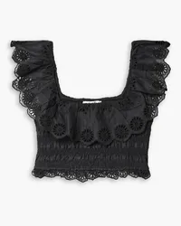 Sea Blaine cropped shirred broderie anglaise cotton top - Black Black