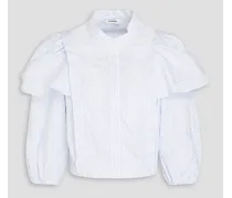 Ruffled striped cotton-poplin shirt - White