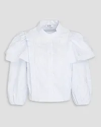 Sandro Ruffled striped cotton-poplin shirt - White White