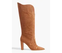 Claude 85 croc-effect suede knee boots - Brown