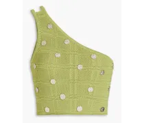 Maxou one-shoulder cropped embellished crochet top - Green