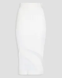 Hervé Léger Tulle-trimmed ribbed-knit midi skirt - White White