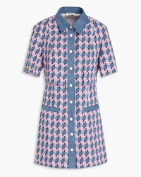 Sandro Denim-trimmed tweed mini shirt dress - Blue Blue