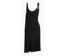 Fringed draped crepe dress - Black