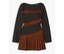 Nero pleated wool and silk-blend drill mini dress - Brown